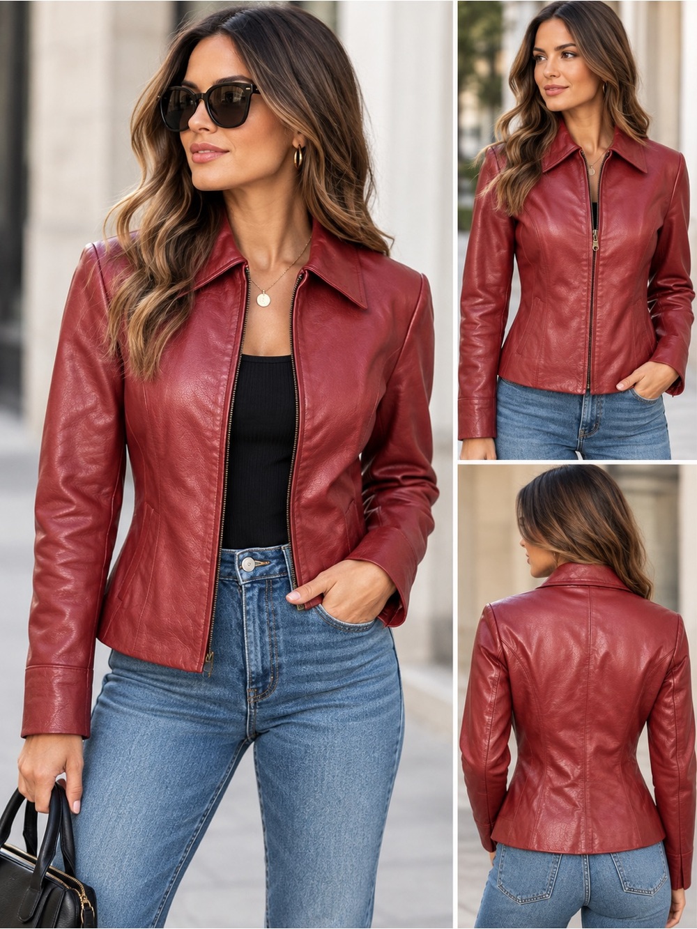 Junction West Cherry Red Genuine Leather Jacket Women's Size Small